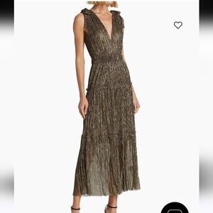 Sabina Musayev Helena metallic tiered maxi dress in gold XL
